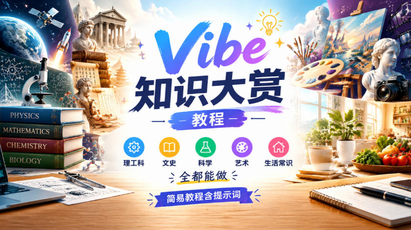 Vibe知识大赏教程，理工科、文史、科学、艺术、生活常识全都能做，简易教程含提示词